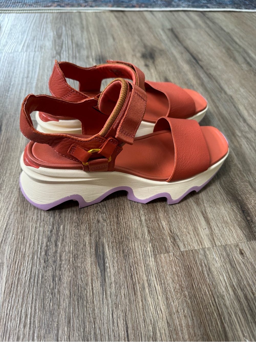 Sorel Kinetic Orange Platform Sandals with Lavender Trim